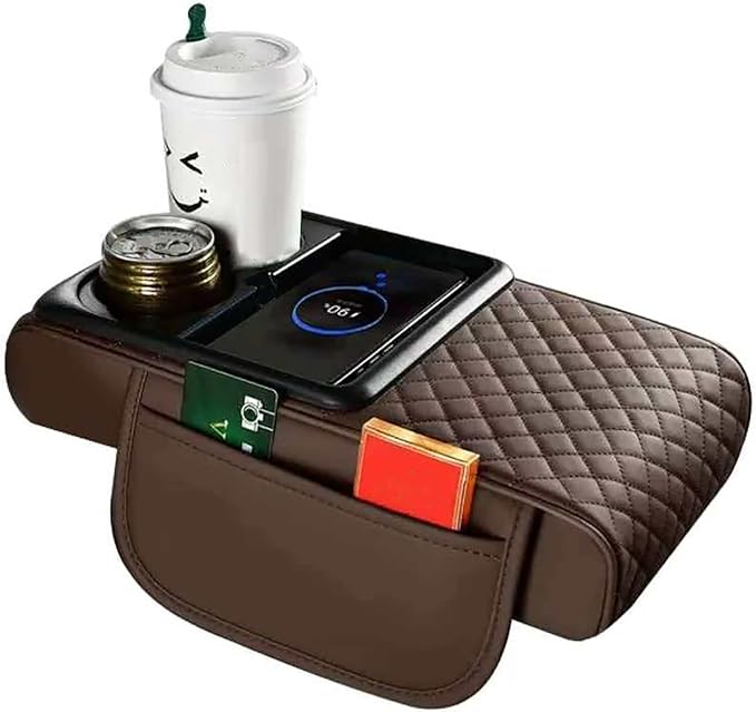Armrest Cover for Car for GMC Sonoma 2000-2004, 4 in 1 Storage Box Pad with Cup Holders, Center Console Cover Cushion Heightening Pad,C