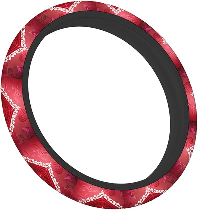 Swono Valentine Steering Wheel Cover, Romantic Red Love Heart Rose Flowers Breathable Auto Car Steering Wheel Cushion Case for Men Universal 15 Inch Steering Wheel Protection