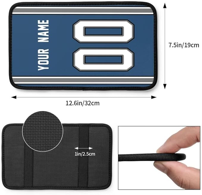 Custom Car Armrest Cover,Add Personalized Name and Number As Gifts for Loyal Football Fans,American Football Auto Center Console Pad Car handrail Box Cushion,Fit for Most Car Seat Box Cover Protector