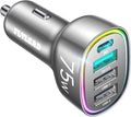 USB C Car Charger Cigarette Lighter Adapter 75W 4-Port Fast Car Charger for iPhone 17 Pro Max Air/16/15/14/13/12 Series, for Samsung S25/S24/S23, for Pixel/Android- Titanium