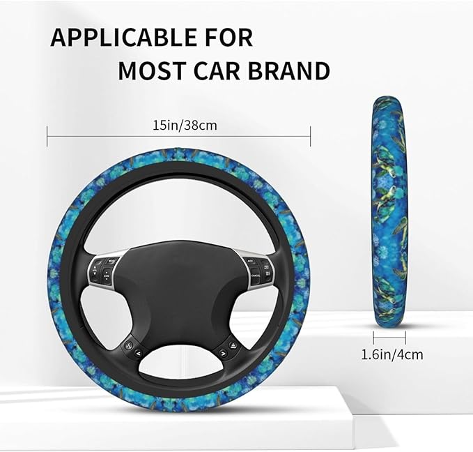 Sea Turtle Cute Steering Wheel Cover Non-Slip Breathable Sweat-Absorbent Suitable for SUV Van Truck Car Universal Protection Accessories 15 Inch Suitable for Women Men