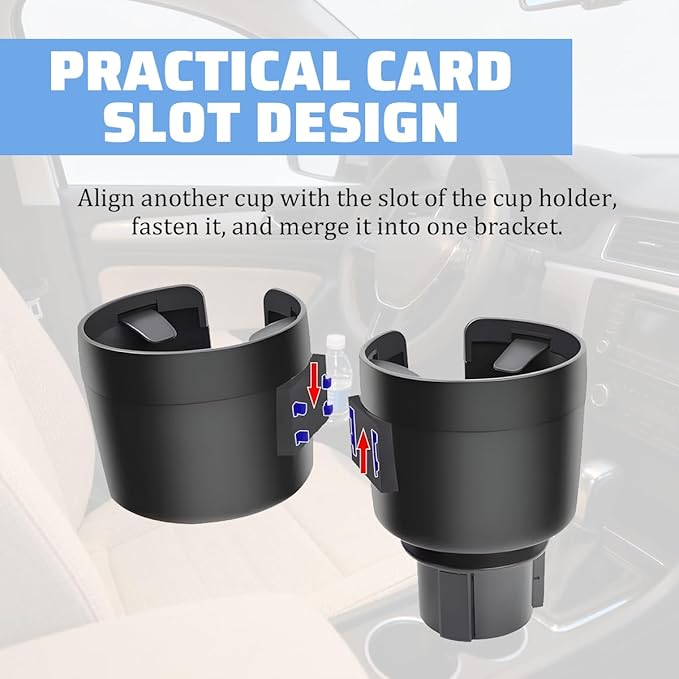 Car Double Cup Holder Expander, 2 in 1 Multifunctional Vehicle Cup Holder Adapter with Adjustable Base, Auto Drink Bottles Extender Organizer, Universal for SUV Automobile Truck (Black)