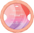 Carbella Coral Pink Stitched Leather Steering Wheel Cover for Women, Standard 15 Inch Size Fits Most Vehicles, Cute Faux Car Steering Cover with Diamond Double-Stitch Detail, Car Accessories for Women