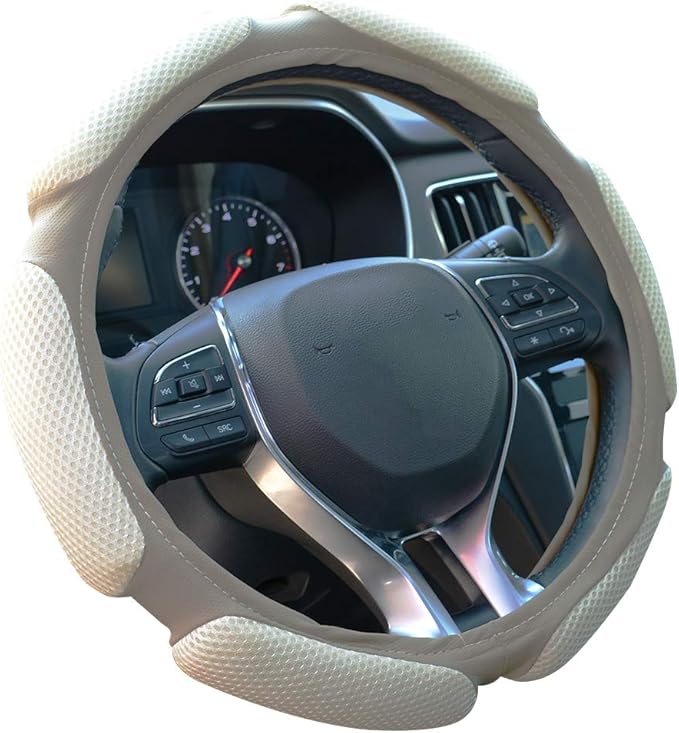 Auto Steering Wheel Cover Hand Pad Cushion Slip-on Universal Fit 15'' / 38 cm (Beige)