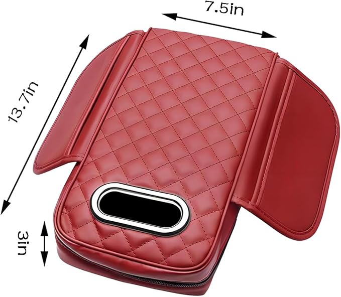 Rneswi Car Armrest Cover Leather Car Console Covers Box Pad with Pocket and Tissue Box Arm Rest Cover for Car for SUV Truck Sedan Vehicle (Beige)