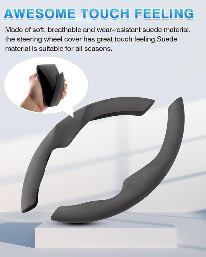 Shademax Custom-Fit for Tesla Steering Wheel Cover, Tesla Model Y / 3 2017-2025 2026 (Fit Model Y Juniper 2026/ Model 3 Highland) Suede Steering Wheel Cover Protector Model Y/ 3 Accessories (Gray)
