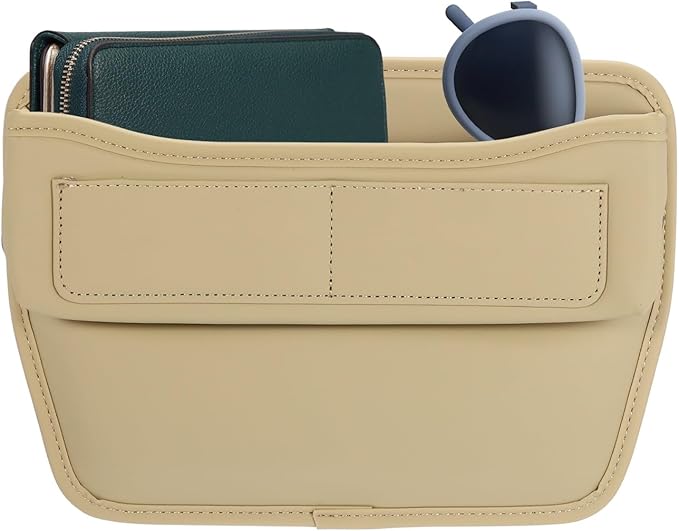 HARFINGTON Car Seat Gap Filler Organizer 11.3 x 8 x 2.2 Inch Leather Universal Car Organizer Storage Box Between Seat and Console for Phone Sunglasses Keys, Beige