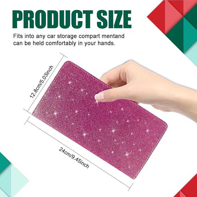 Vehicle Glove Box Car Organizer, Car Registration and Insurance Holder, Insurance Card Holder for Cars, Leather Card Holder Interior Auto Accessories for Women (Glitter-Red)