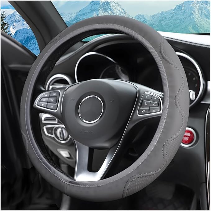 zipelo Elastic Stretch Steering Wheel Cover, Microfiber Breathable Ice Silk, Universal 15 Inch Anti-Slip Car Steering Wheel Protector, Warm in Winter and Cool in Summer for Women (Style2-Gray)