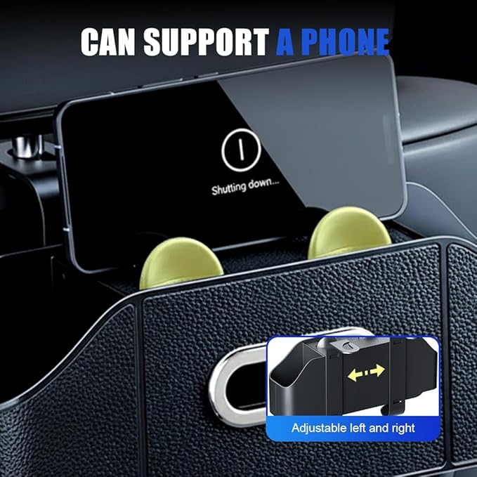 Multifunctional Car Back Seat Storage Organize with Tissue Holder, 2 Cup Holders and Purse Hooks, For Phones, Snacks, Drinks, Bags, Travel Storage (Beige)