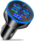 5 Port USB Car Charger, 250W Super Fast Charging Cigarette Lighter Adapter with LED Voltage Monitor, 4USB+Type C Multi Port Car Accessories Interior Compatible with Most Smart Phone (Black)