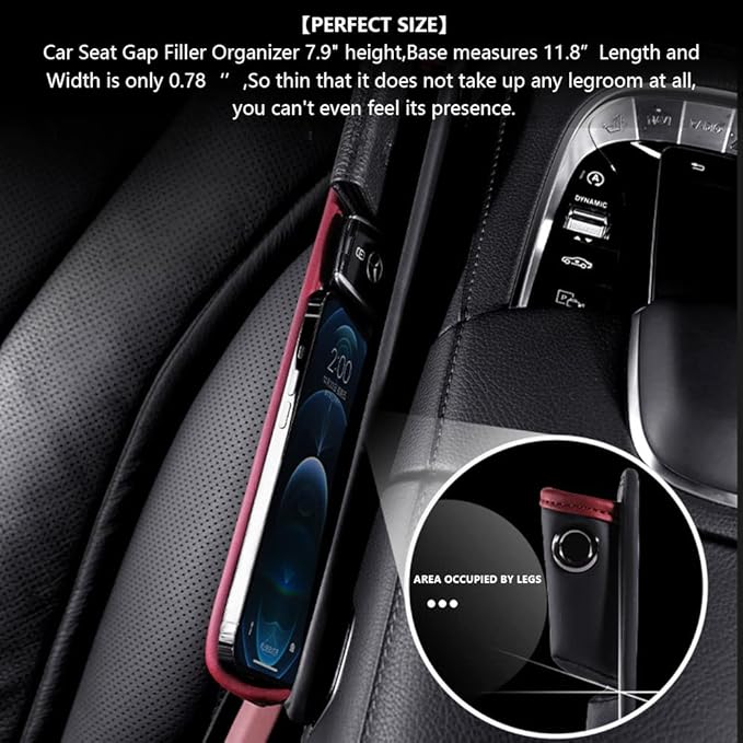 LEIWOOR Car Seat Gap Filler Organizer，Multifunctional PU Leather Console Side Pocket Organizer for Cellphones,Cards,Wallets,Keys (Black)