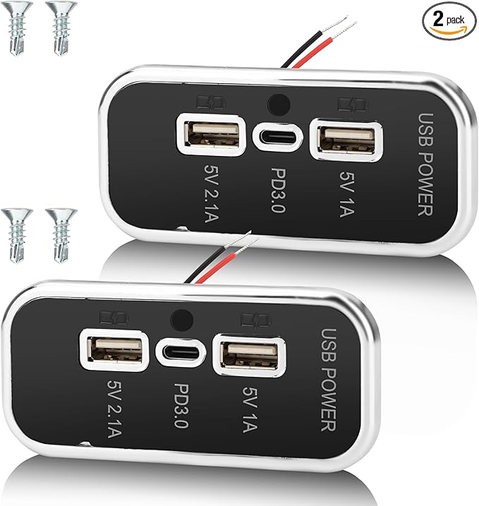2PCS 3 Ports 12V RV USB Outlet 45.5W, Gibbab PD3.0 Type-C Quick Charge & Dual USB-A Port 3.1A Panel Wall Mount, Automotive Car Socket Charger Adapter for RV Marine Boat Bus ATV Motorcycle Truck