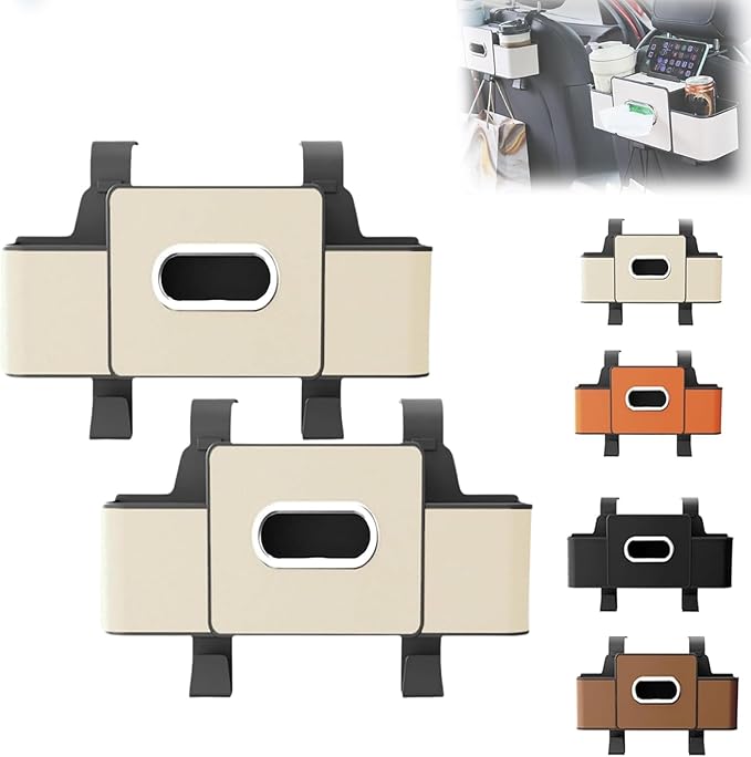 pupken Car Organizers and Storage Box, Car Organizers and Storage Box Behind Set, 4 in 1 Multifunctional Cars Organizer and Storage Back Seat for Hold Phone, Drinks, Handbag, Universal Fit (White*2)
