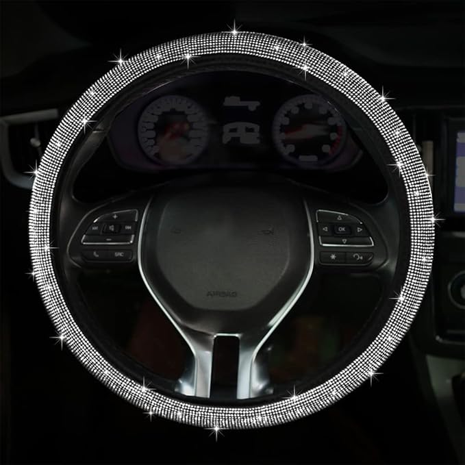 Diamond Car Steering Wheel Cover, Crystal Rhinestone Steering Cover, 15 inch Anti-Slip Steering Wheel Protector for Women & Girls, Easy Installation & Cleaning (Bling Crystal)