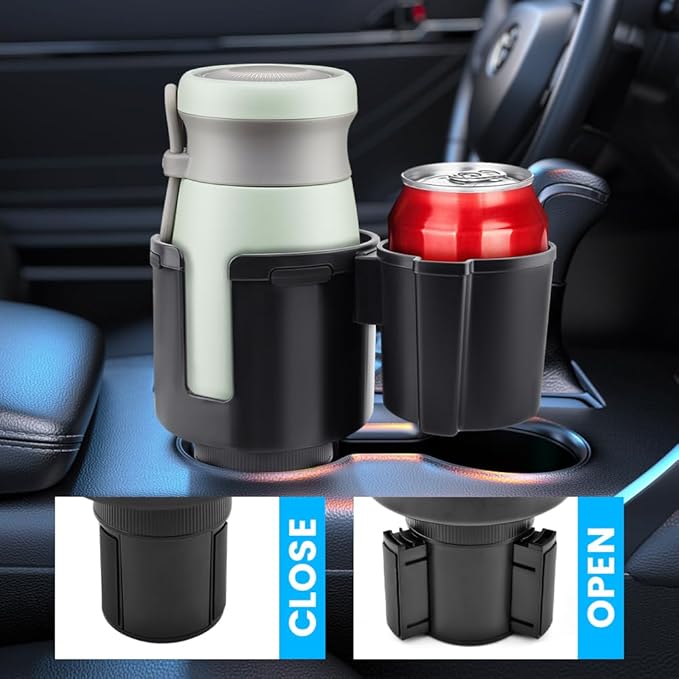 2-in-1 Car Cup Holder Expander, Adjustable Car Extender Adapter with Non-Slip Base - No Spill Cup Holder Extender with 4 Hooks for Yeti, Hydro Flask, Stanley Large Tumblers (10-48oz)
