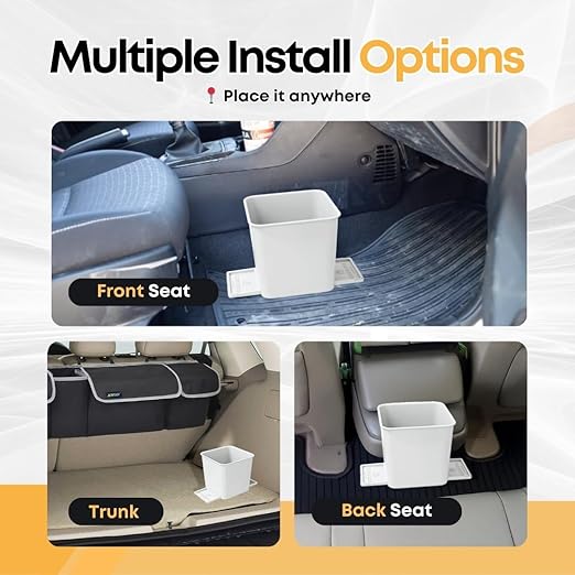 HAUSSIMPLE Car Trash Can 2L with Stability Wings & Velcro for Extra Stability – Magic Strip & Clip for Fabric & Rubber Mats – Durable Plastic, Easy Pull Trash Bags Included – White