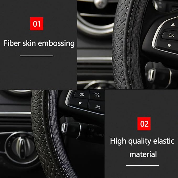 Car Steering Wheel Cover, Steering Wheel Cover for Men and Women, 15 Inch Microfiber Leather Auto Steering Wheel C Over, PU Leather Car Steering Wheel Cover Fit for Most Cars, SUVs, Trucks