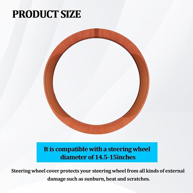 HZEL Car Steering Wheel Cover, Non-Slip Suede Leather Breathable Vehicle Steering Wheel Protector with Inner Ring, Automotive Interior Protective Accessories, Universal Fit (Orange)