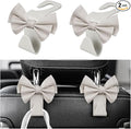 2PCS Cute Bow Car Seat Headrest Hook, Multifunctional Backseat Storage Hanger for Purse Handbag Coat, Automotive Seat Back Bag Holder Organizer, Universal for SUV RV Truck (White)