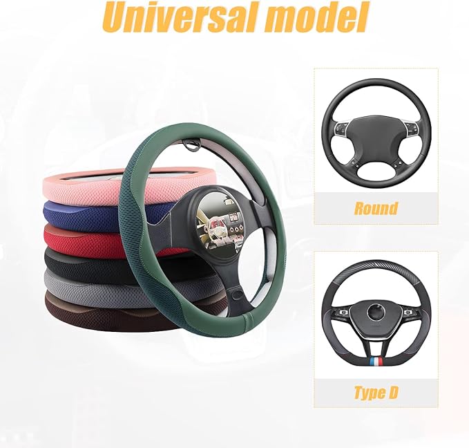 Car Steering Wheel Cover, Microfiber Breathable Ice Silk Leather Steering Wheel Cover Soft Anti-Slip Safety, 15inch Four Season Universal Fits for Most Truck,SUV,Cars (Coffee)