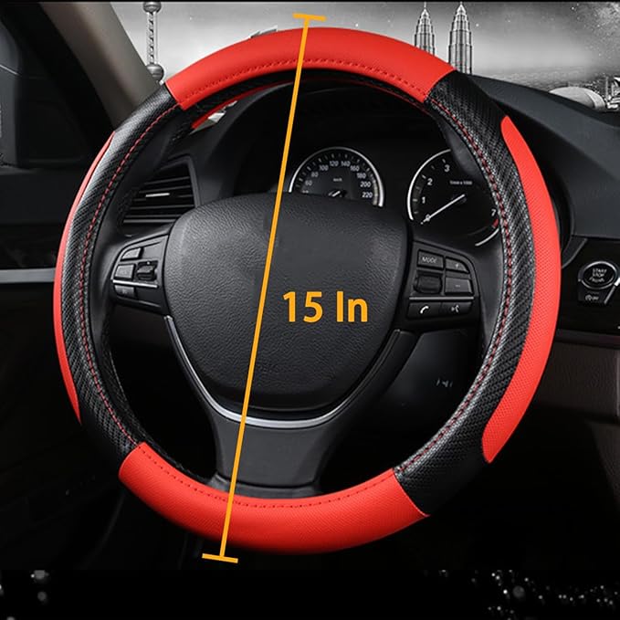 zipelo Elastic Stretch Steering Wheel Cover, Microfiber Breathable Ice Silk, Universal 15 Inch Anti-Slip Car Steering Wheel Protector, Warm in Winter and Cool in Summer for Women (Style1-Red)