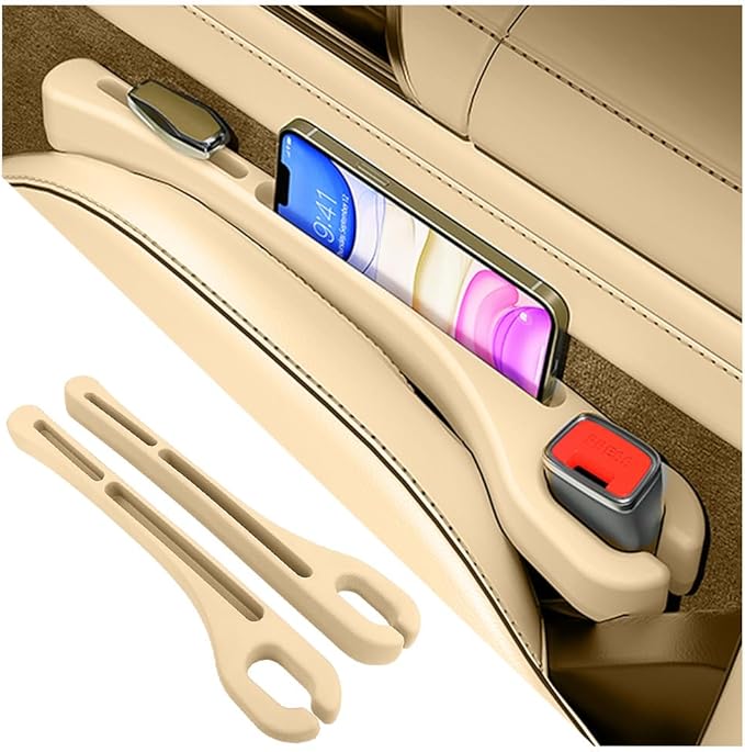 [2026 Upgrade] 2PCS Car Seat Gap Filler with Phone Holder,Multi-Function Car Side Seat Gap Filler for Prevent Items Falling,Universal Car Seat Organizer Car Accessories (Beige)