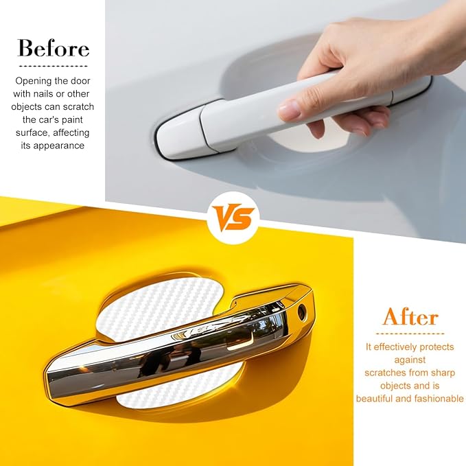 Car Door Handle Cup Scratch Protector, 4PCS 3D Carbon Fiber Vehicle Handle Bowl Sticker, Automotive Exterior Door Cup Protection Decal, Universal for SUV Caravan Automobile (White)