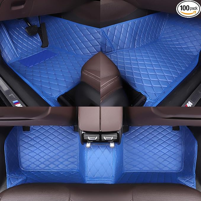 Customize All-Weather Protection Waterproof Leather Floor Mats for Cars, SUVs, and Trucks According to Automotive Model (Blue)