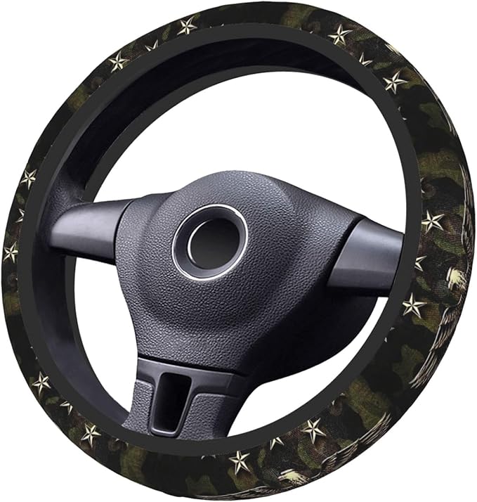 Car Steering Wheel Cover with Anti-Slip Lining, Universal 15 inch Wheel Cover, Fashion Car Interior Accessories for Women Men - Camo Bald Eagle