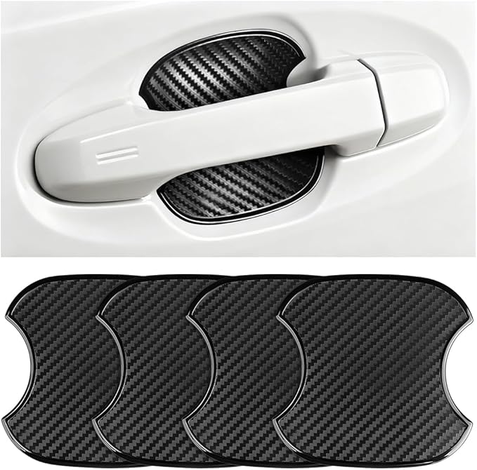4PCS Car Door Handle Cup Scratch Protector, 3D Carbon Fiber Automotive Door Bowl Sticker, Anti-Scratch Vehicle Paint Protective Film Cover Accessories, Universal Fit (3.94 x 3.74'')