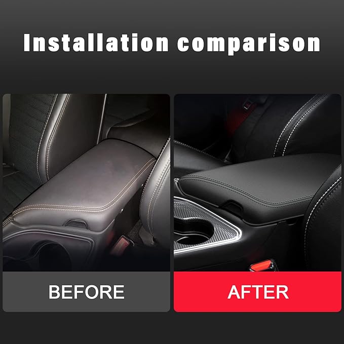 AOMSAZTO Console Armrest Covers for 2014-2023 2024-2026 Dodge Challenger Interior Accessories for Dodge Challenger Black with Black Stiches
