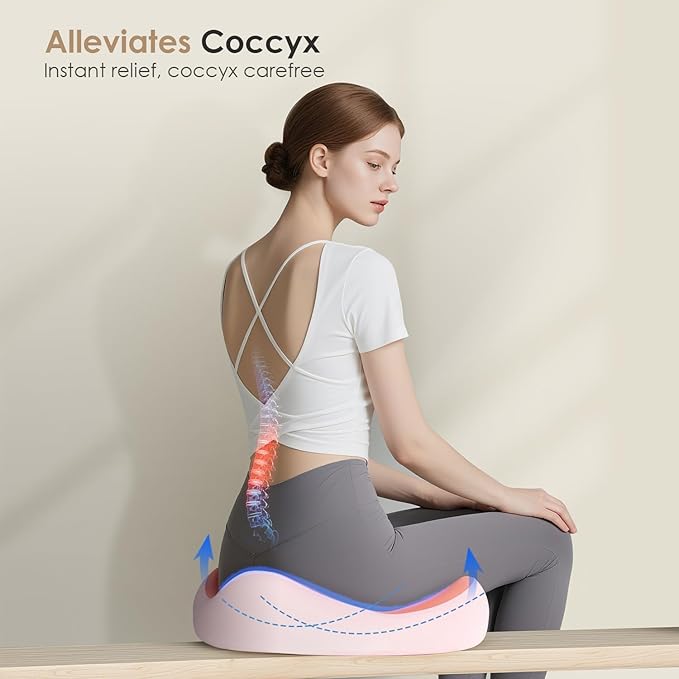 FLORICH Car Seat Cushion for Driving, Memory Foam Seat Cushion for Car Office Chair, Ergonomic Office Seat Chair Cushion for Sciatica Pain Relief, Larger Car Seat Cushion for Car - Pink