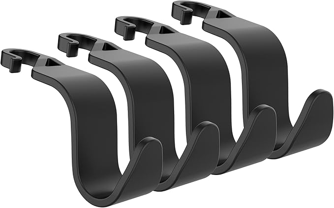 Car Seat Headrest Hook, Universal Car Storage Headrest Hanger Holder Hooks Organizer, Vehicle Strong and Durable Backseat Hanger Interior Accessories for Handbag Purse Coat 4 Pack Black