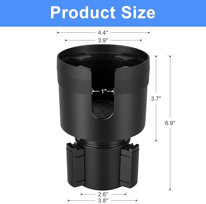 Kincown Car Cup Holder Expander, Large Cup Holder Extender for Car with Adjustable Base, Water Bottle Holder Adapter Fits Yeti, Hydro Flask 24/32oz, Big Water Bottles in 3"-3.9", Black