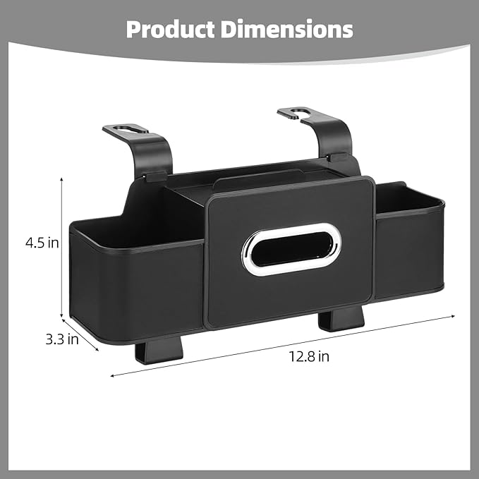 Multifunctional Car Back Seat Organizer, Cup Holders, Headrest Storage, High-Capacity Tissue Box, Quality PU Leather Seat Back Protector, Black, 12.8 x 3.3 x 4.5 in
