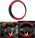 Car Steering Wheel Cover, Non-Slip Vehicle Steering Wheel Protector, Automotive Interior Accessories for Women Men, 15 Inch Universal for SUV, Truck, RV, Van and More（Black/Red）