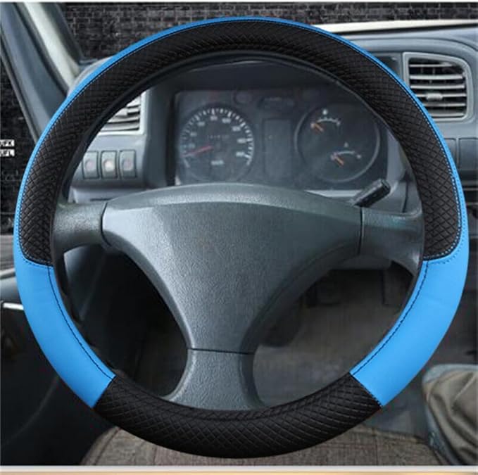 Car Van Semi Truck Trailer Bus Leather Steering Wheel Cover 15" 16" 17" 18" 19" Maximum Grip (Blue,45cm/17.7in)