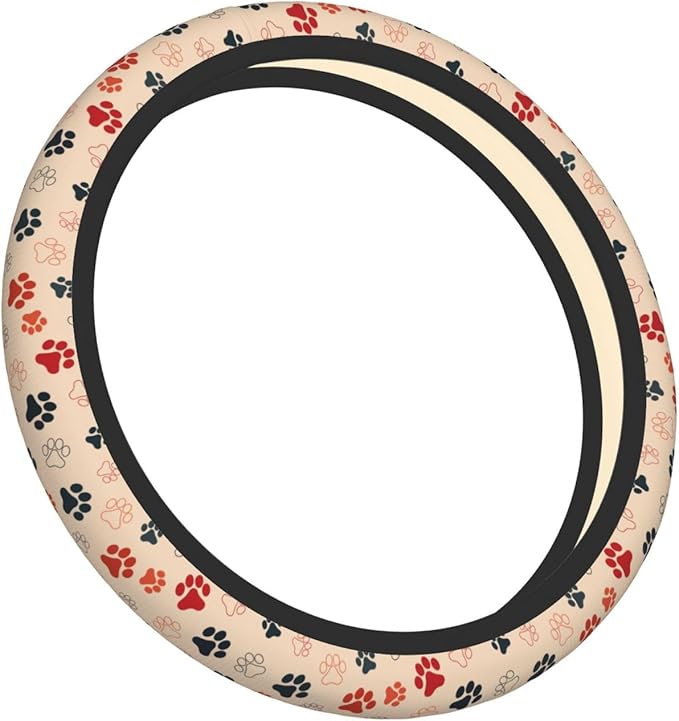 Paw Print Neoprene Steering Wheel Cover Anti-Slip Elastic Dog Cat Paw Steering Wheel Protective Cover 15in Universal Car Accessories Fit Cars, SUVs, Auto
