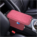 Car Center Console Cover, Leather Furry Fluffy Armrest Seat Box Cushion Pad with 2 Storage Bags, Comfortable Auto Interior Middle Console Protector, Compatible with Most Vehicle (Wine Red)