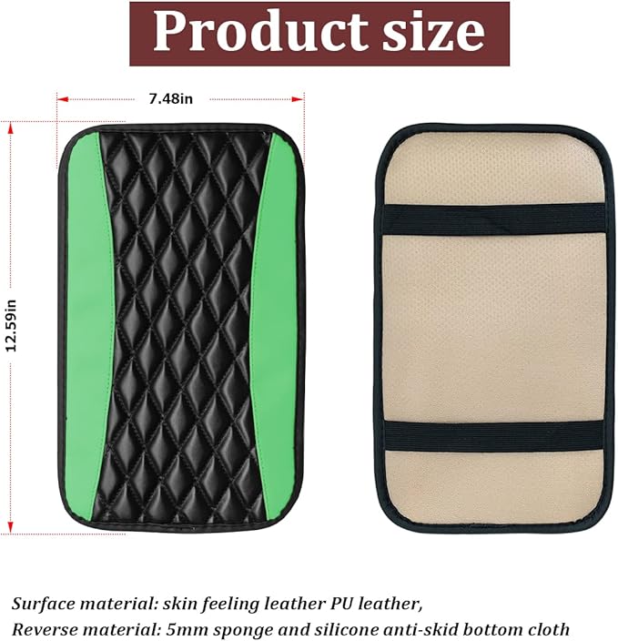 Moly Magnolia Car Center Console Cover, Leather Waterproof Armrest Seat Box Cushion Pad, Universal Decor Protector Mat, Auto Interior Accessories for SUV Truck Vehicle (Green)