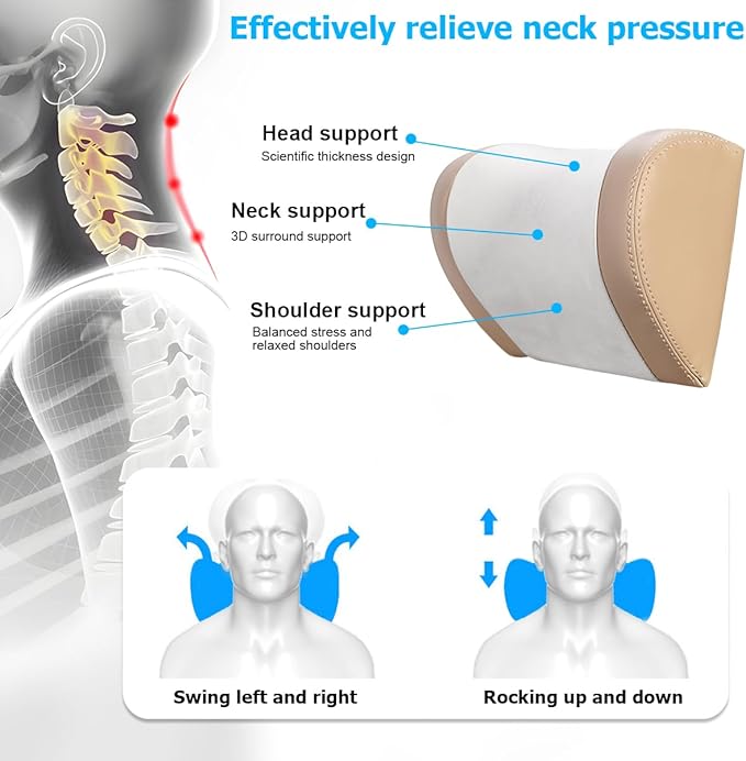 Mandark Car Neck Pillow, Memory Foam Vehicles Adjustable Support Headrest Pillow with Hook ＆ Tablet Phone Holder Mount, Multifunctional Auto Interior Accessories, Universal for SUV RV Truck (Beige)