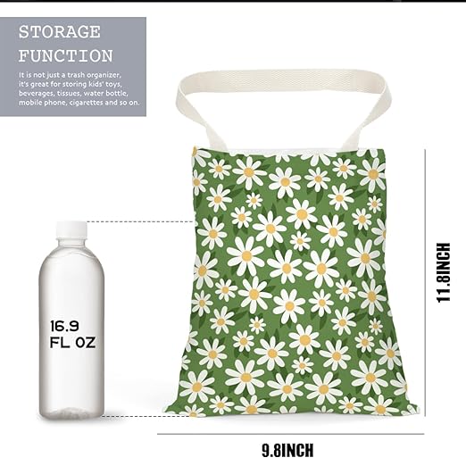 Pykfrhh Car Garbage Bag, Waterproof Car Back Seat Organizer With Hanging Trash Can for Travel, Camping and Vehicles - Flower Daisy Sunflower Rose Decor