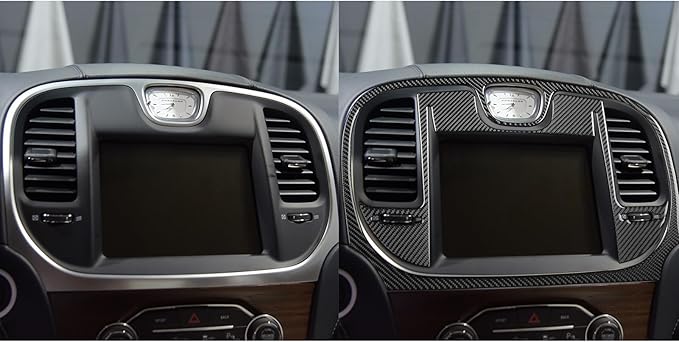 NVCNX Real Premium Carbon Fiber for Chrysler 300 Accessories 2015-2023 2016 2017 2018 2019 2020 2021 2022 S/C/Limited/Touring Car Dash Navigation Panel Cover Interior Trim Sticker Decal 2PCs