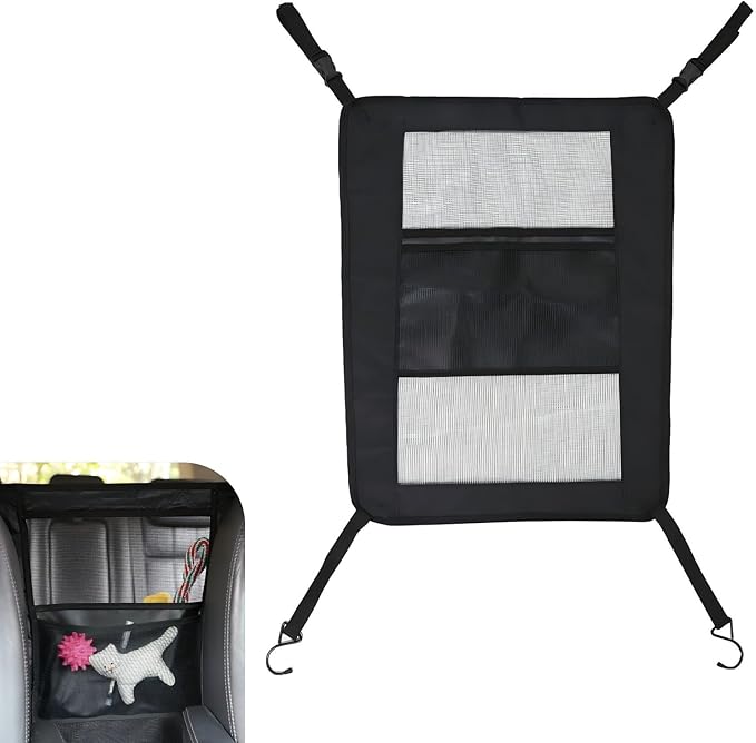 Car Mesh Organizer, Purse Holder for Car, Multifunctional Backseat Barrier Net, Universal Barrier of Backseat Pet Kids (Black)