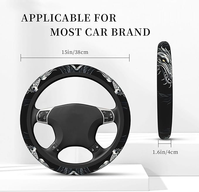 Cool Dragon Steering Wheel Cover, Non-Slip Breathable Neoprene Steering Wheel Covers, Car Accessories for Men, Universal 15 Inch Fit Auto, Suvs, Truck