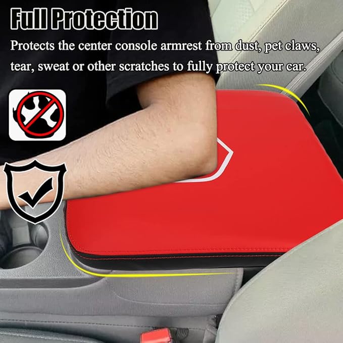 XITER 1PC Center Console Armrest Cover Leather Armrest Cover Cushion for Dodge 2013-2018 Ram 1500 2500 3500 4500 5500 2019-2024 Ram 1500 Classic(Fit for Jump Seat)-Red+Black