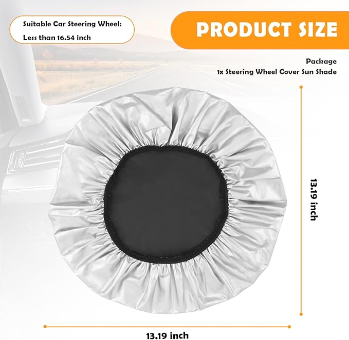 Car Steering Wheel Cover Sun Shade with Elastic Bands,210T Silver Coated Car Wheel Cover for Maximum 16.54 Inch Steeringwheels,Universal Truck Steering Wheels Covers