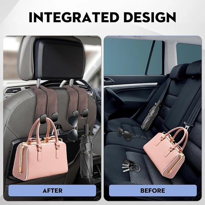NHHEO Car Purse Hook for Headrest, 2 Pcs Car Seat Back Storage Hook Bendable Leather Universal Vehicle Car Bag Hooks(Gray)