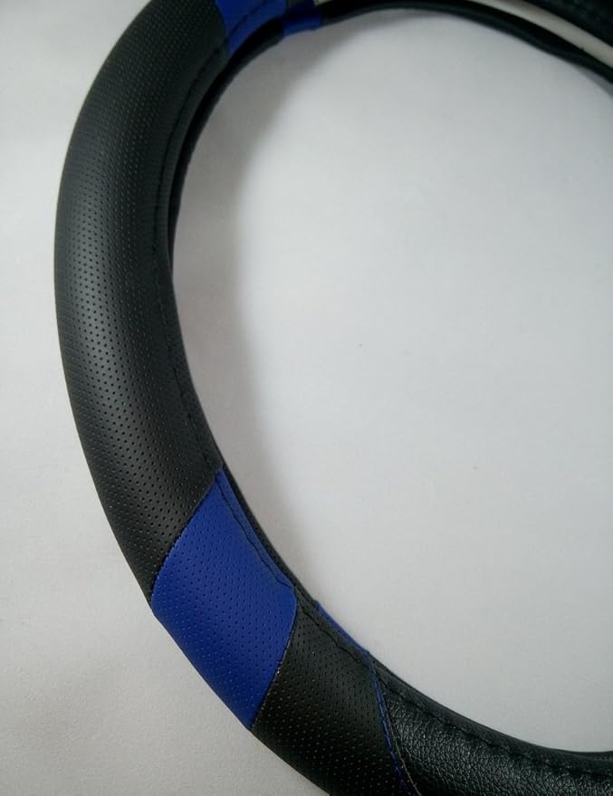 Jdragon Black & Blue PU Leather Best Grip Slip-On Steering Wheel Cover 14.25-15" Diameter